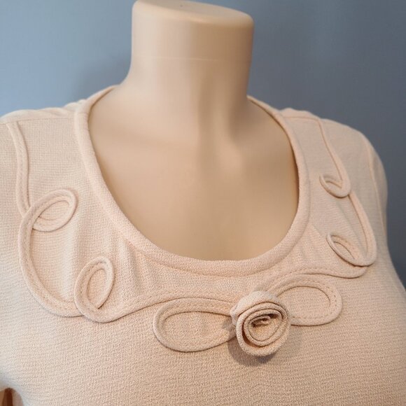 Vtg Carol Anderson Cream Dress Sz 4P Cottage 3D Rose New Pleated 90s Whimsical - Picture 4 of 13